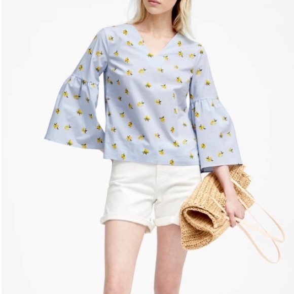 Banana Republic boho blouse with lemon print, vneck and bell slee… - Picture 1 of 12